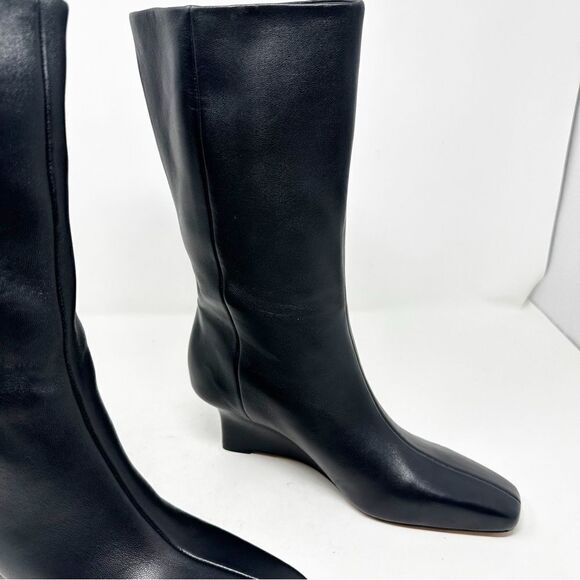 Vince Slouchy Wedge Leather Tall Boot Size 7 Beverly Square Toe - Picture 3 of 9